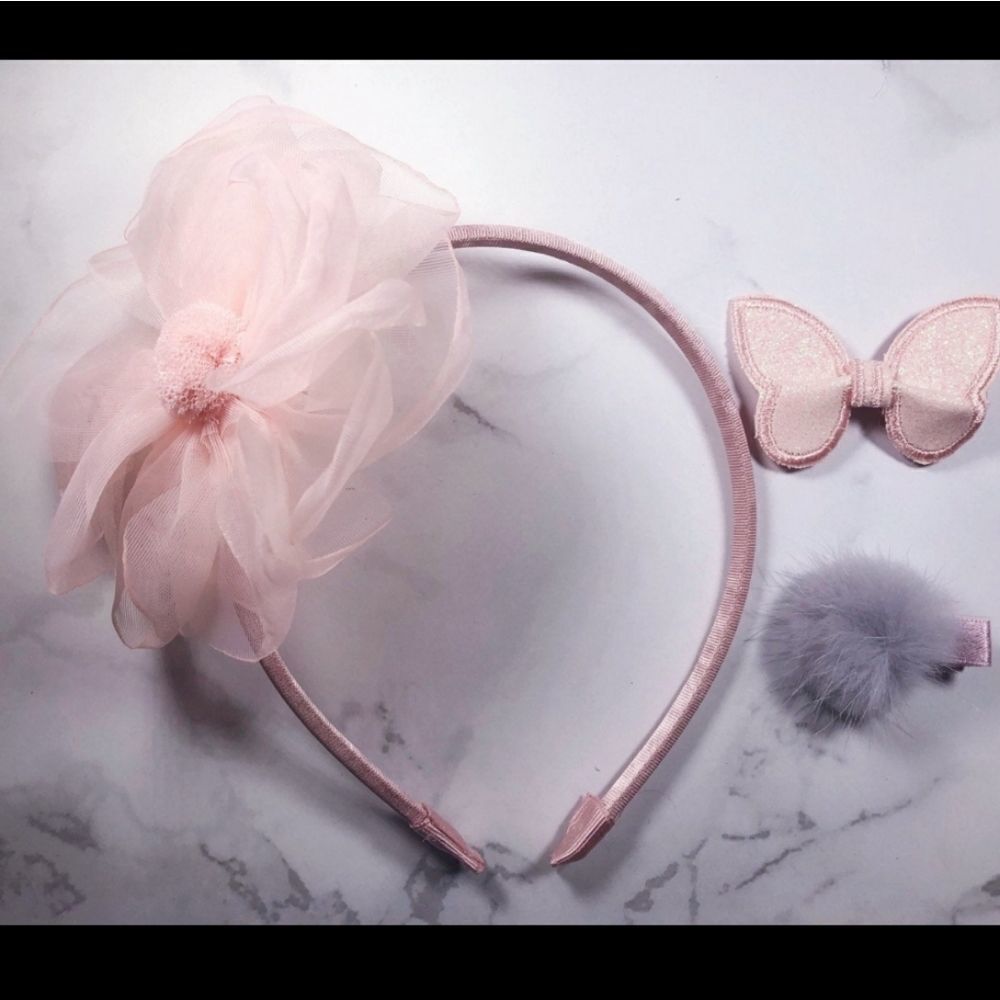 NIB Chicbaby Pink & Gray Flower Hair Accessories